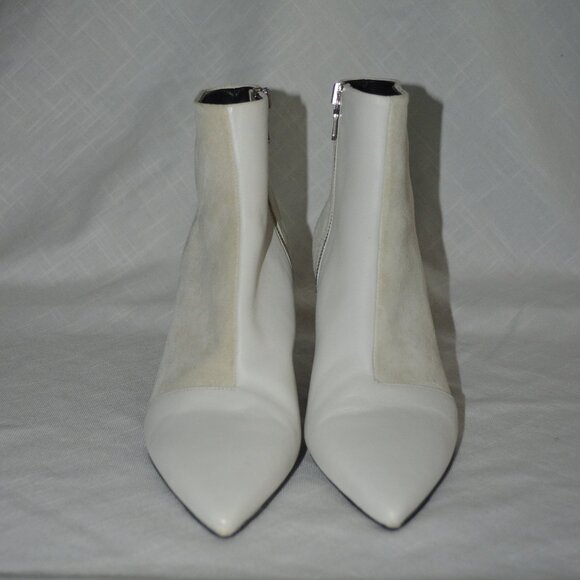 Sz 37.5 7 Rag & Bone Winter White Leather Suede 2.75" Heels Ankle Boots - Picture 3 of 7
